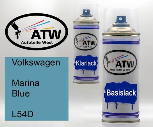 Volkswagen, Marina Blue, L54D: 400ml Sprühdose + 400ml Klarlack - Set, von ATW Autoteile West.